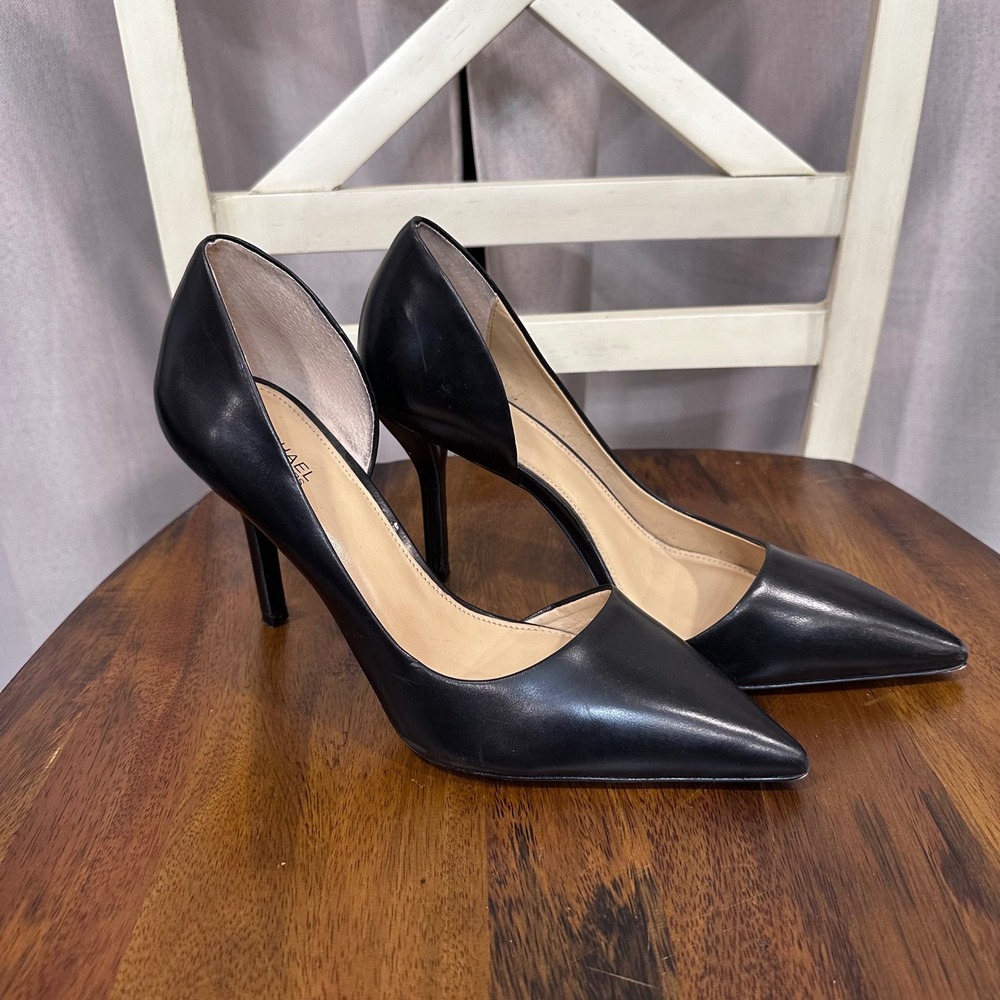 Michael Kors Black Pointed Toe Leather High Heel Pumps